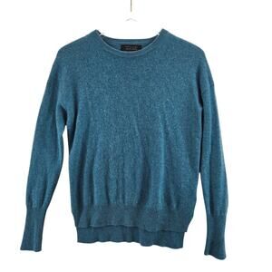Tahari 100% Cashmere Sweater Womens XS Aqua Blue Crew Neck Quiet Luxury Cozy